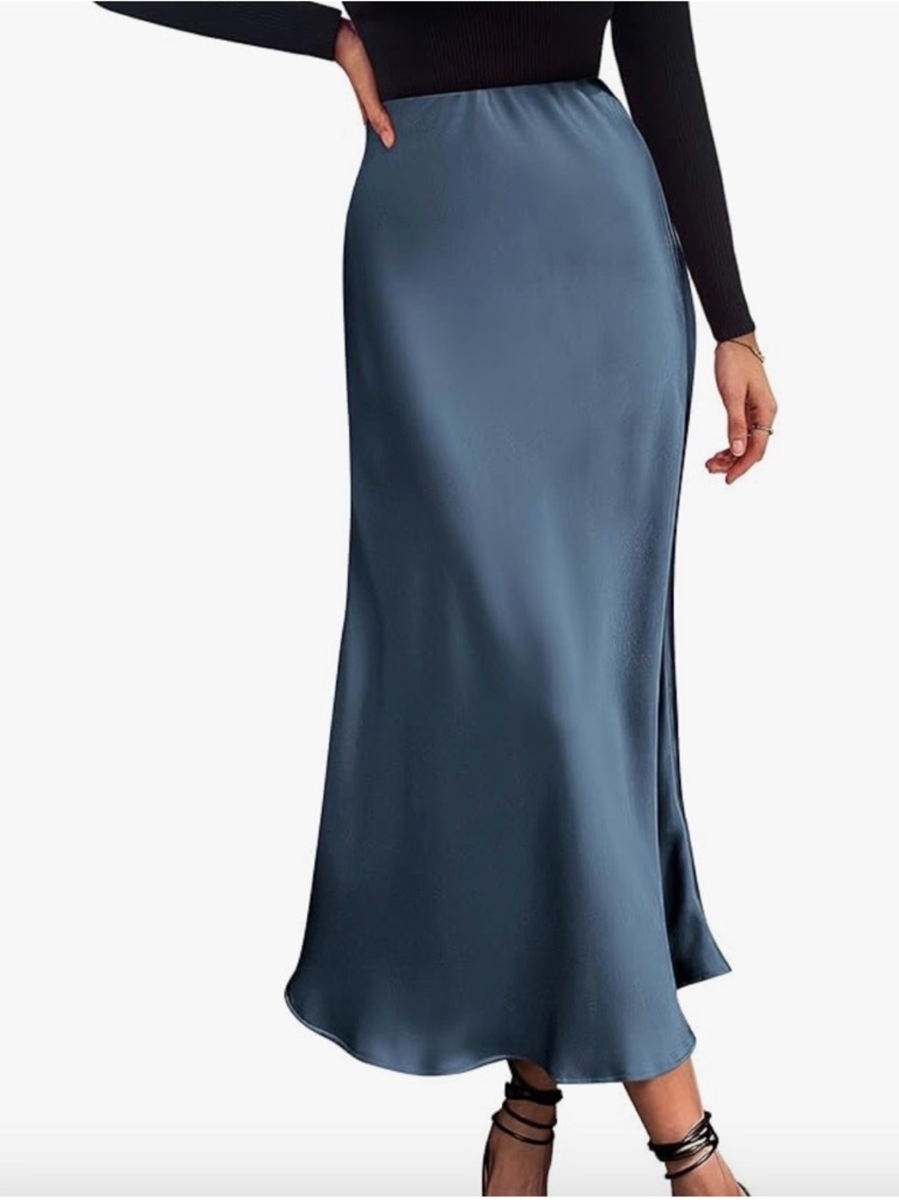 Satin Slip Maxi Skirt - Slate Blue